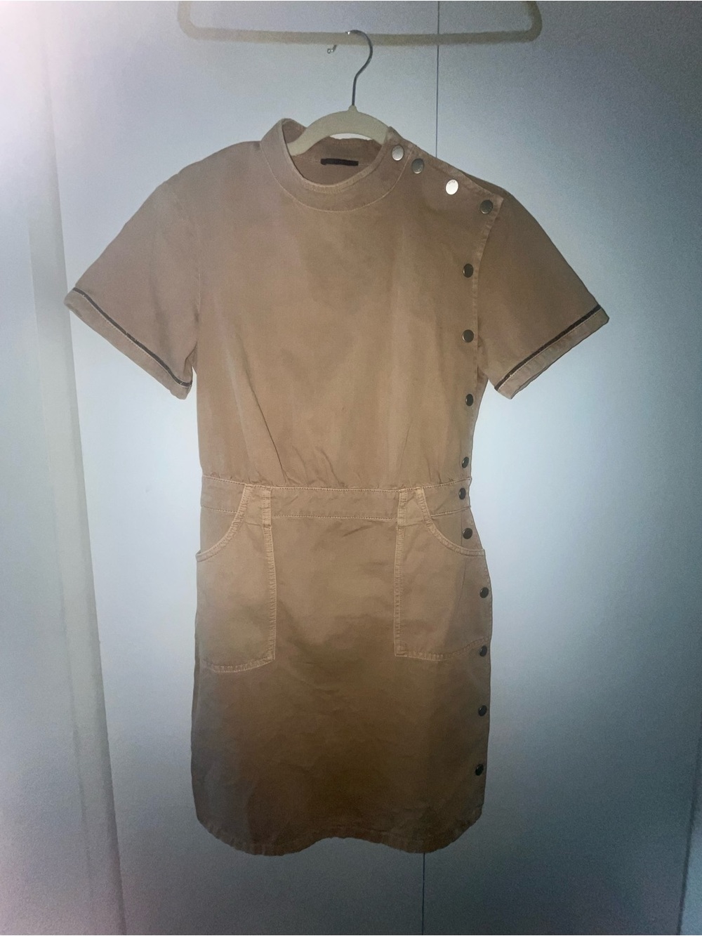 IKKS Soft denim Short-Sleeve Tan Button-Accent Dress